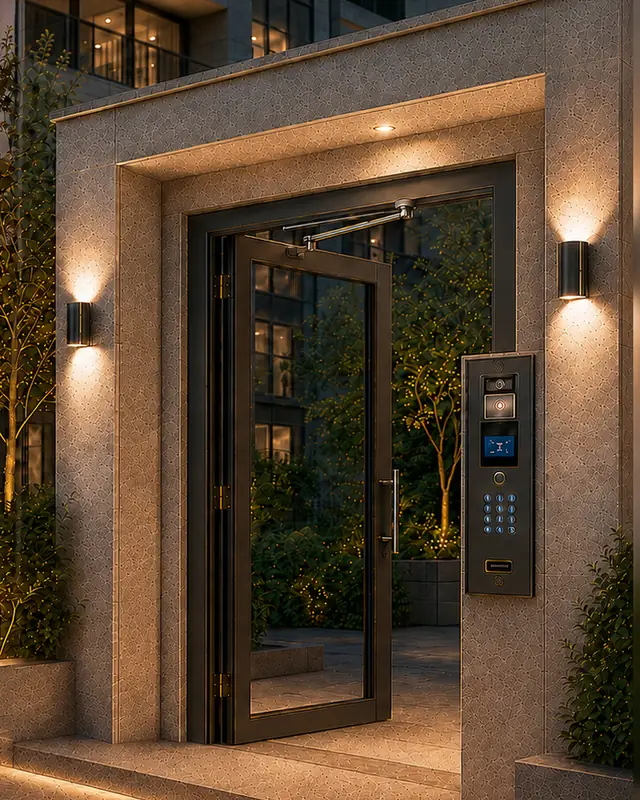 Puerta automática de portal con videoportero